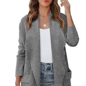 Women's Long Open Front Oversized Cardigan Coat w/ Pockets - Blazer Style